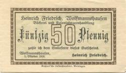 Wolfmannshausen (heute: Grabfeld) - Friedrich, Heinrich, Bäckerei und Kolonialwarenhandlung - 1.10.1918 - 50 Pfennig