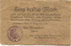 Wollstein (heute: PL-Wolsztyn) -Stadt - November 1916 - 31.3.1917 - 1/2 Mark