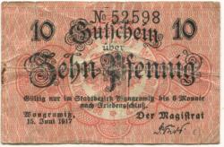 Wongrowitz (heute: PL-Wagrowiec) - Stadt - 15.6.1917 - 10 Pfennig 
