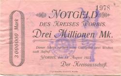 Worbis (heute: Leinefelde-Worbis) - Kreis - 15.8.1923 - 3 Millionen Mark