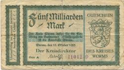 Worms - Kreis - 15.10.1923 - 5 Milliarden Mark