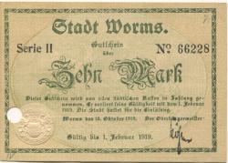 Worms - Stadt - 15.10.1918 - 1.2.1919 - 10 Mark