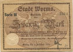 Worms - Stadt - 15.10.1918 - 1.2.1919 - 20 Mark