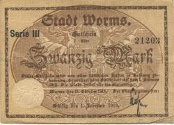 Worms - Stadt - 15.10.1918 - 1.2.1919 - 20 Mark