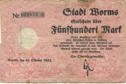 Worms - Stadt - 16.10.1922 - 500 Mark