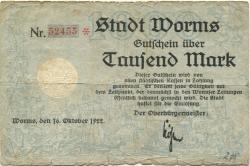 Worms - Stadt - 16.10.1922 - 1000 Mark