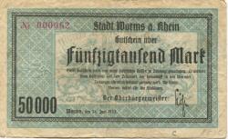 Worms - Stadt - 26.6.1923 - 50000 Mark