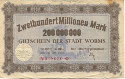 Worms - Stadt - 26.6.1923 - 200 Millionen Mark