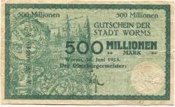 Worms - Stadt - 26.6.1923 - 500 Millionen Mark