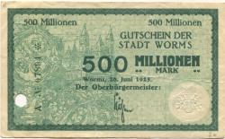 Worms - Stadt - 26.6.1923 - 500 Millionen Mark