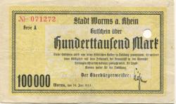 Worms - Stadt - 26.6.1923 - 100000 Mark