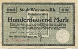 Worms - Stadt - 26.6.1923 - 100000 Mark