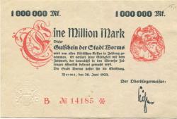 Worms - Stadt - 26.6.1923 - 1 Million Mark