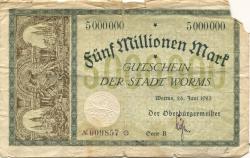 Worms - Stadt - 26.6.1923 - 5 Millionen Mark