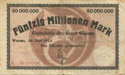 Worms - Stadt - 26.6.1923 - 50 Millionen Mark