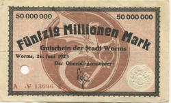 Worms - Stadt - 26.6.1923 - 50 Millionen Mark