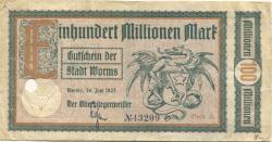 Worms - Stadt - 26.6.1923 - 100 Millionen Mark