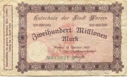 Worms - Stadt - 15.10.1923 - 1.4.1924 - 200 Millionen Mark