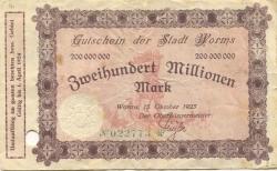Worms - Stadt - 15.10.1923 - 1.4.1924 - 200 Millionen Mark