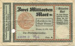 Worms - Stadt - 15.10.1923 - 1.4.1924 - 2 Milliarden Mark