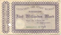 Worms - Stadt - 15.10.1923 - 1.4.1924 - 5 Milliarden Mark