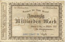Worms - Stadt - 15.10.1923 - 1.4.1924 - 20 Milliarden Mark