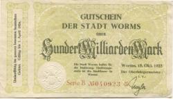 Worms - Stadt - 15.10.1923 - 1.4.1924 - 100 Milliarden Mark