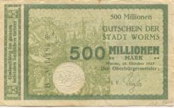 Worms - Stadt - 16.10.1923 - 500 Millionen Mark