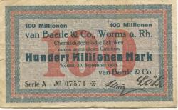 Worms - Baerle, van & Co, Chemisch-technische Fabriken, Mainzer Str. 16 - 20.9.1923 - 100 Millionen Mark