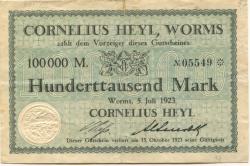 Worms - Heyl, Cornelius, Lederwerke - 5.7.1923 - 15.10.1923 - 100000 Mark