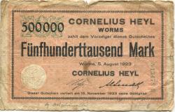 Worms - Heyl, Cornelius, Lederwerke - 5.8.1923 - 15.11.1923 - 500000 Mark