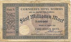 Worms - Heyl, Cornelius, Lederwerke - 10.8.1923 - 15.11.1923 - 5 Millionen Mark