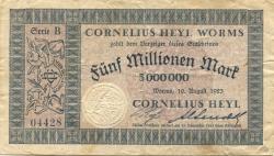 Worms - Heyl, Cornelius, Lederwerke - 10.8.1923 - 15.11.1923 - 5 Millionen Mark