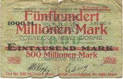 Worms - Heyl, Cornelius, Lederwerke - - 31.12.1923 - 500 Millionen Mark