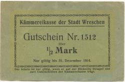 Wreschen (heute: PL-Wrzesnia) - Stadt - - 31.12.1914 - 1/2 Mark