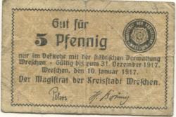 Wreschen (heute: PL-Wrzesnia) - Stadt - 10.1.1917 - 31.12.1917 - 5 Pfennig