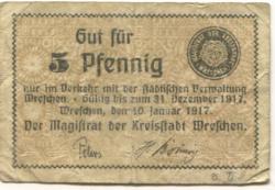 Wreschen (heute: PL-Wrzesnia) - Stadt - 10.1.1917 - 31.12.1917 - 5 Pfennig