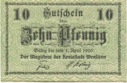 Wreschen (heute: PL-Wrzesnia) - Stadt - - 1.4.1920 - 10 Pfennig