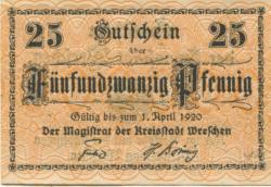 Wreschen (heute: PL-Wrzesnia) - Stadt - - 1.4.1920 - 25 Pfennig