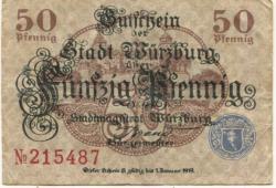 Würzburg - Stadt - - 1.1.1919 - 50 Pfennig