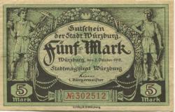 Würzburg - Stadt - 8.10.1918 - 1.2.1919 - 5 Mark