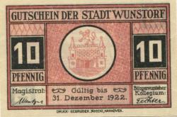Wunstorf - Stadt - - 31.12.1922 - 10 Pfennig