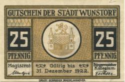 Wunstorf - Stadt - - 31.12.1922 - 25 Pfennig