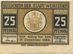 Wunstorf - Stadt - - 31.12.1922 - 25 Pfennig