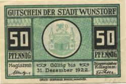 Wunstorf - Stadt - - 31.12.1922 - 50 Pfennig