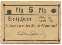 Wunstorf - Sparkasse der Stadt - - 1.4.1921 - 5 Pfennig 