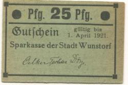 Wunstorf - Sparkasse der Stadt - - 1.4.1921 - 25 Pfennig