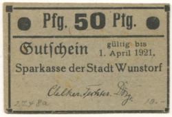 Wunstorf - Sparkasse der Stadt - - 1.4.1921 - 50 Pfennig
