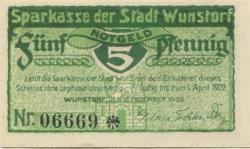 Wunstorf - Sparkasse der Stadt - 15.11.1920 - 1.4.1922 - 5 Pfennig
