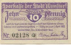 Wunstorf - Sparkasse der Stadt - 15.11.1920 - 1.4.1922 - 10 Pfennig
